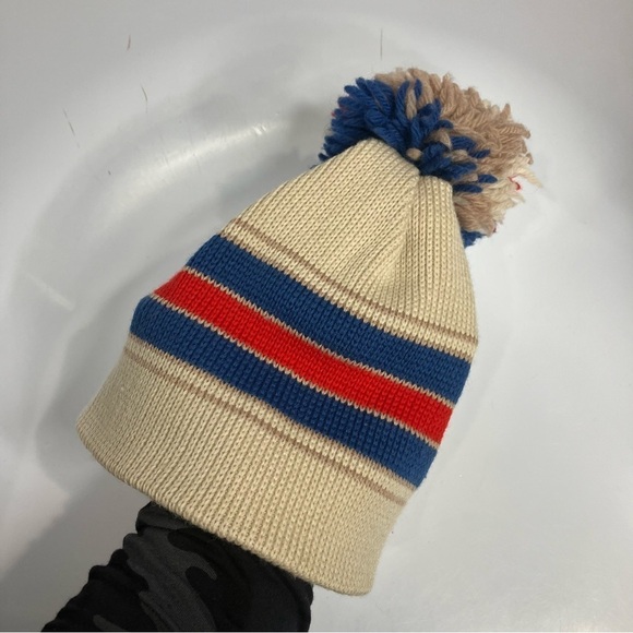 Vintage Smiley wool Pom hat striped one size made in USA - Picture 4 of 5